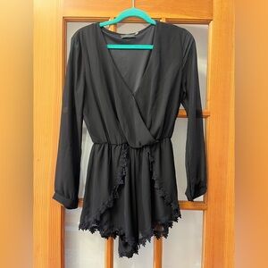 Astr Black Lace Trim Jumpsuit